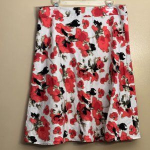 Cato Salmon Womens Orange, Brown Floral Linen Blend Skirt,  Side Zipper, Size 14